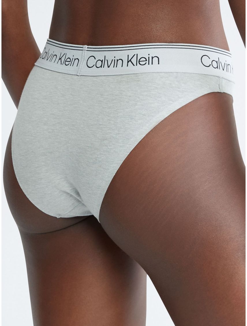 Pantie Tipo Bikini Con Logo Mujer Gris Calvin Klein