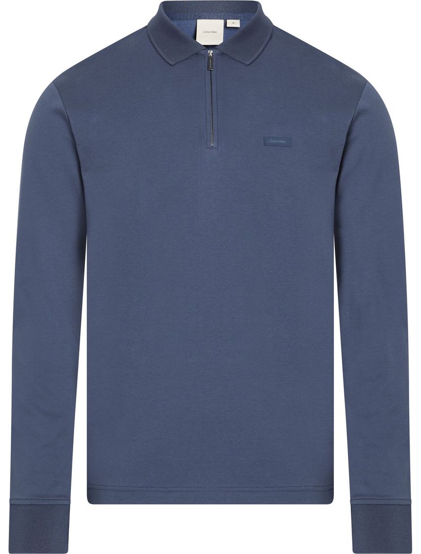 Polo Azul Manga Larga Con Cremallera Para Hombre