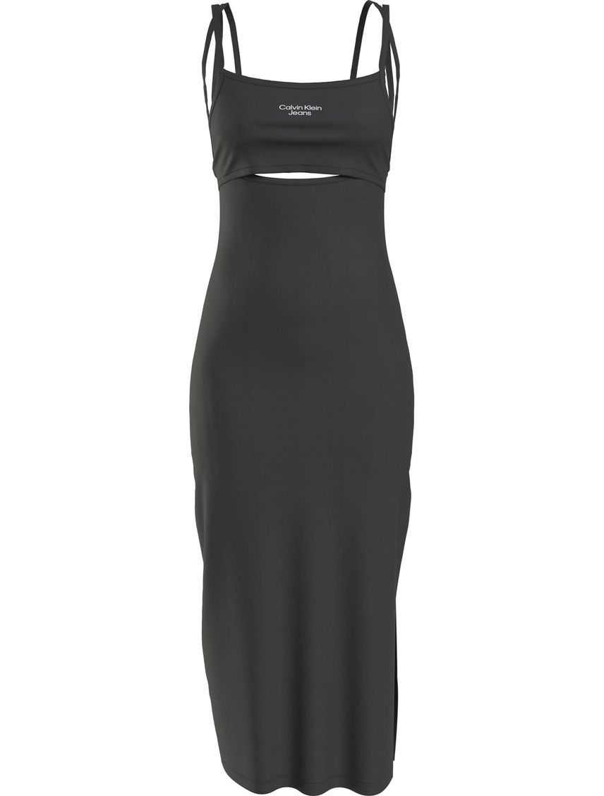 Vestido Negro Midi A Capas Con Tirantes