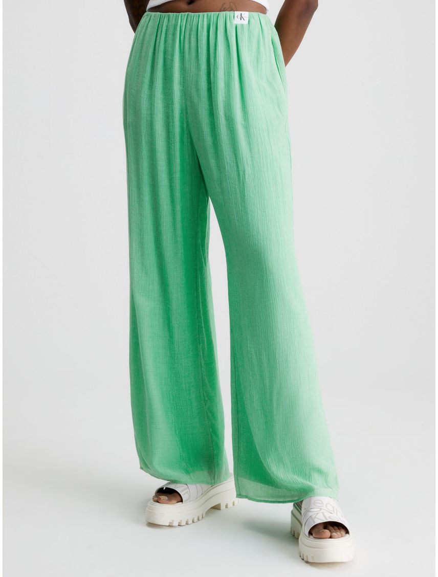 Pantalón Ancho Fruncidos Calvin Klein Mujer Verde