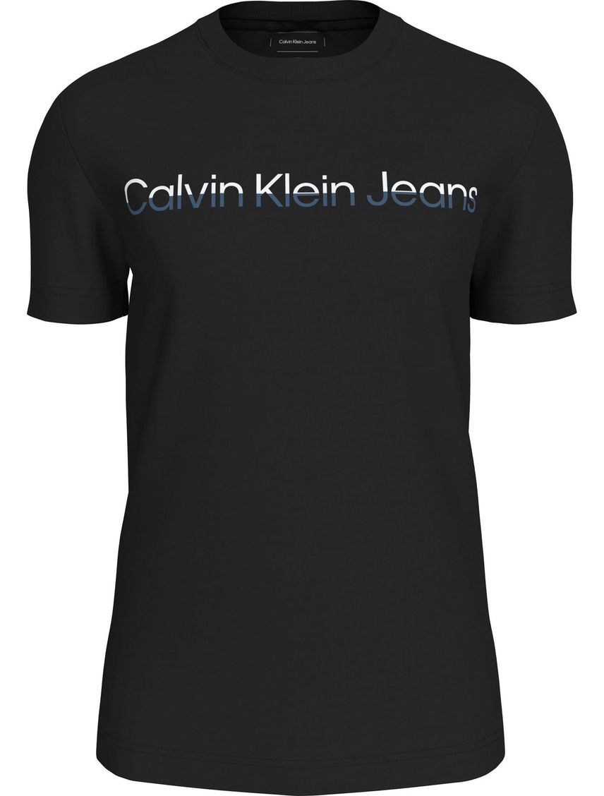 Camiseta negra con logo institutional bicolor