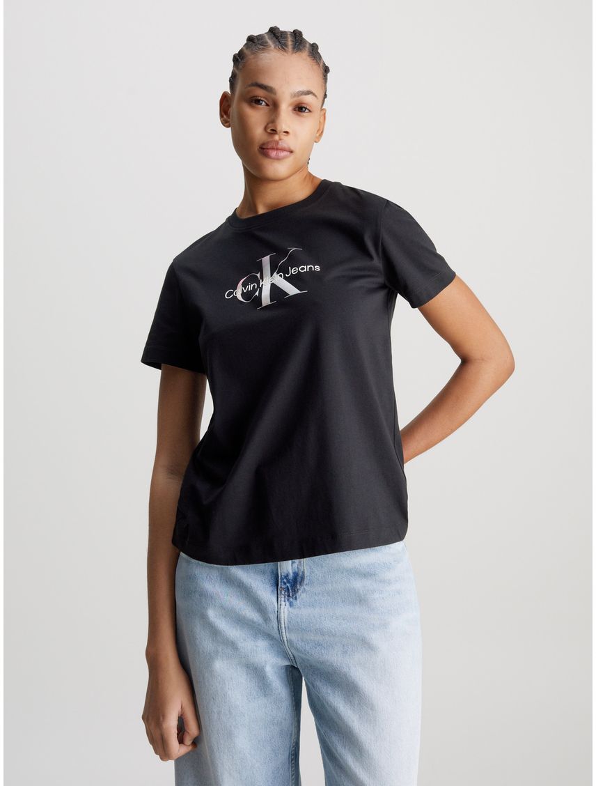 Camiseta Negra Regular Con Monologo Diffused Para Mujer