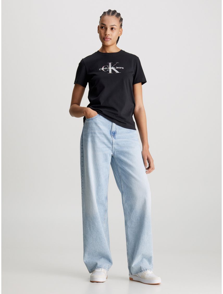 Camiseta Negra Regular Con Monologo Diffused Para Mujer