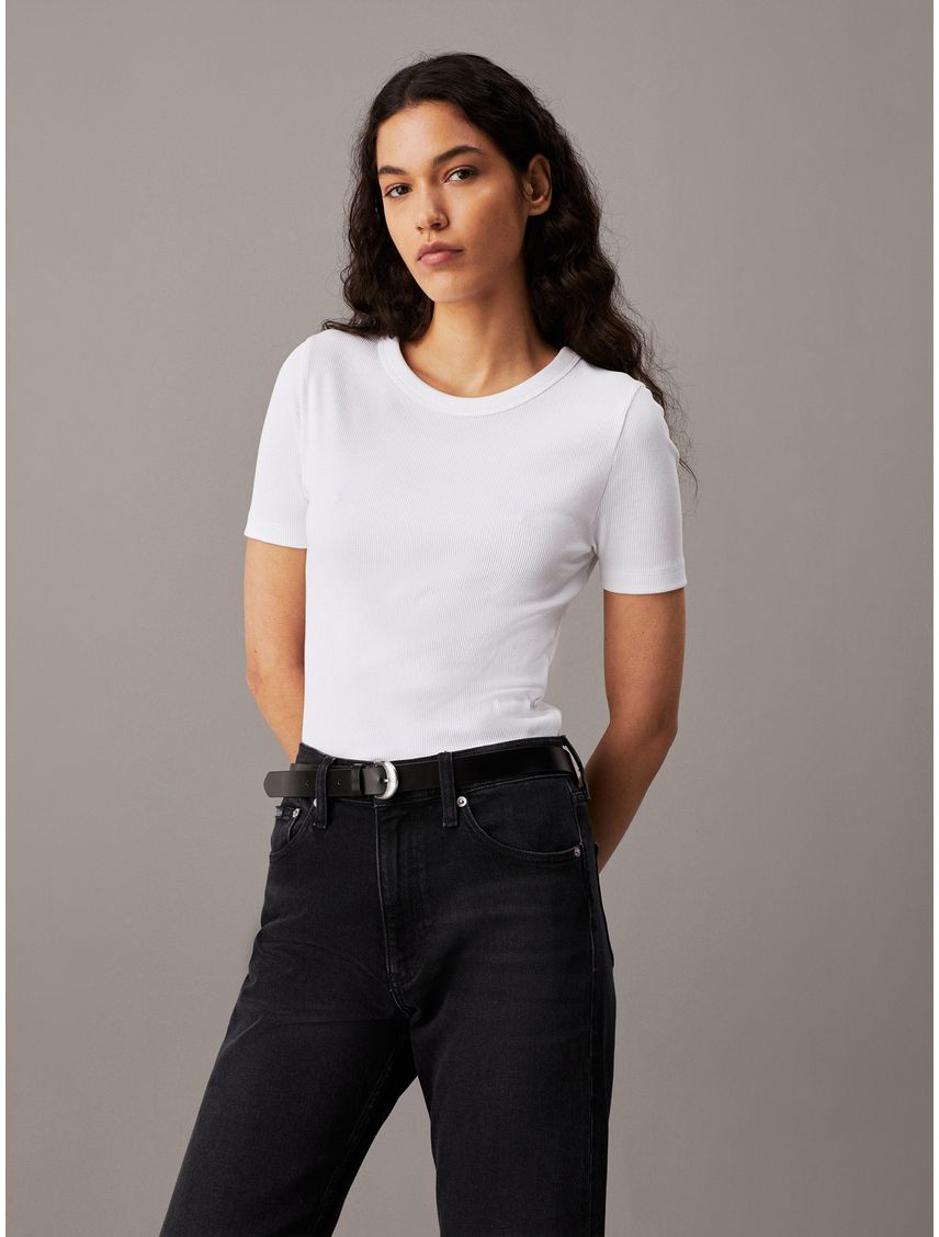 Camiseta blanca slim canalé de algodón