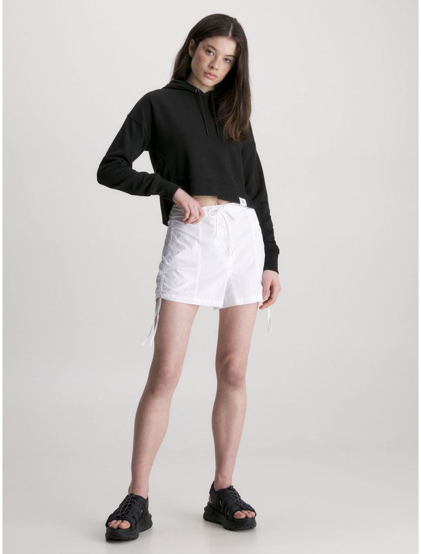 Buzo Negro Con Gorro Cropped Holgada Para Mujer