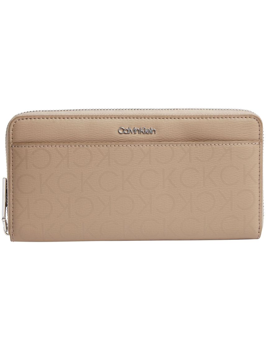 Billetera beige con cremallera en el contorno con RFID