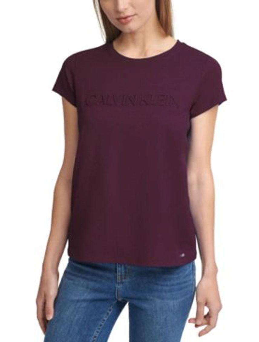 Camiseta Vinotinto de Cuello Redondo Con Logo Para Mujer