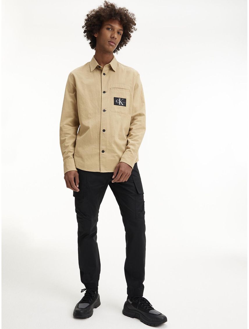 Camisa Beige Manga Larga Para Hombre