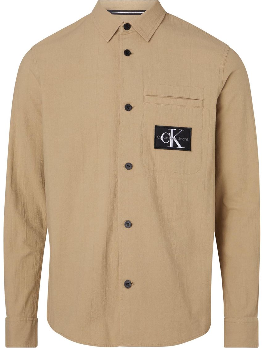 Camisa Beige Manga Larga Para Hombre