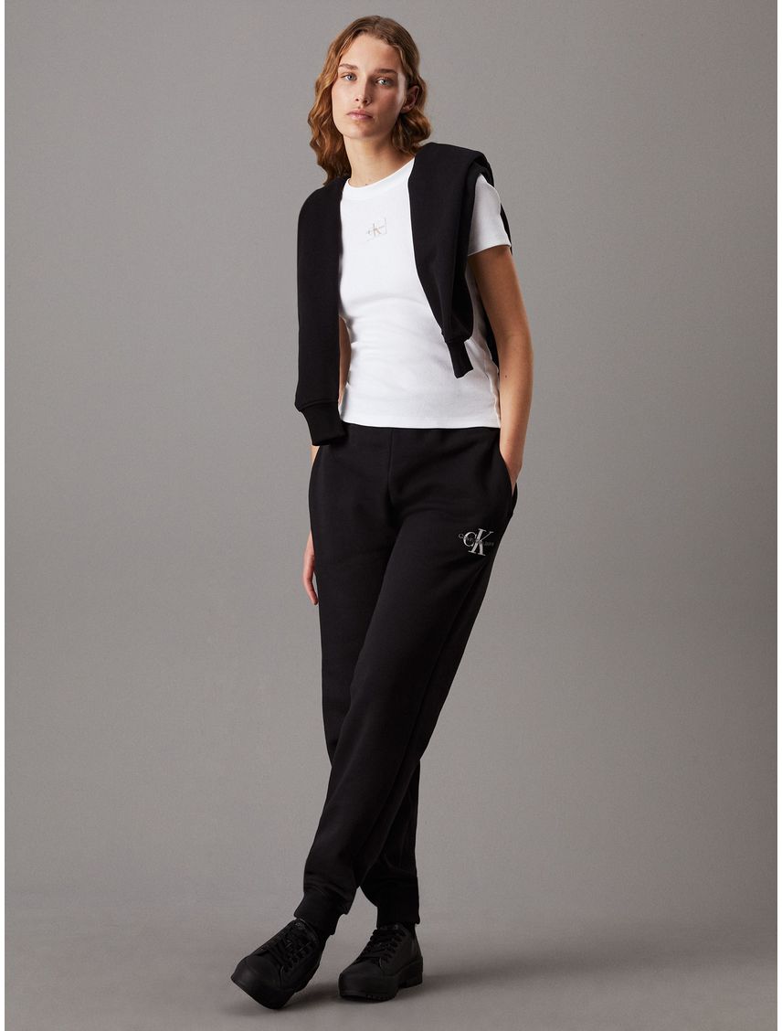 Pantalón negro de chándal holgado de felpa con monograma