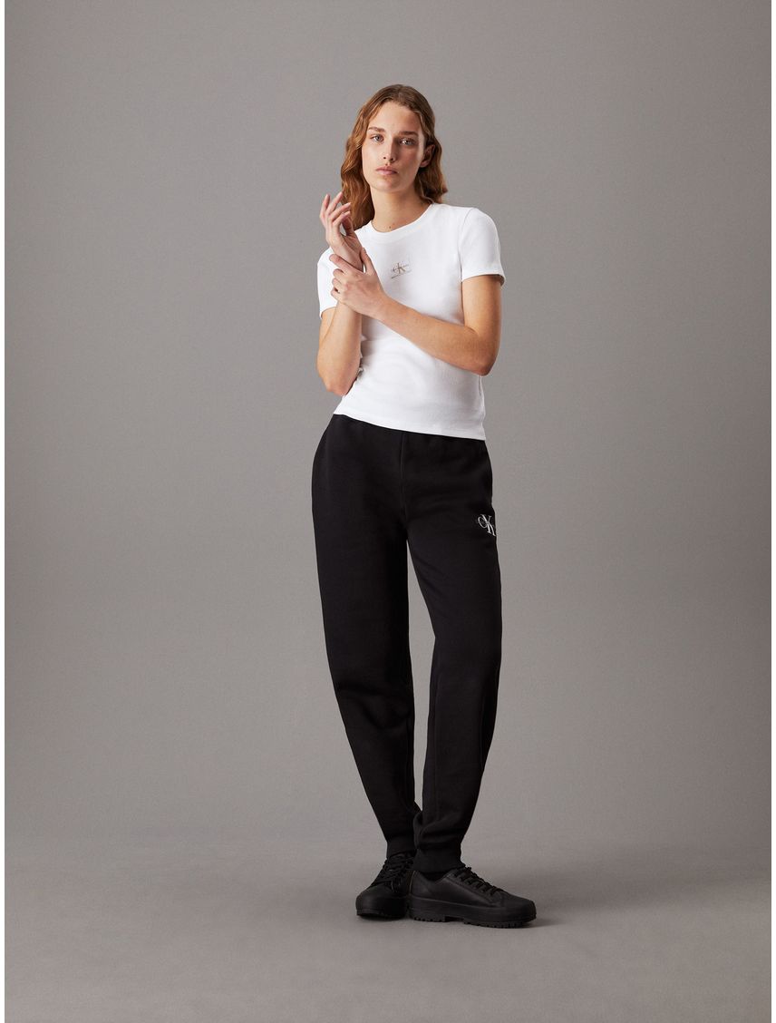 Pantalón negro de chándal holgado de felpa con monograma