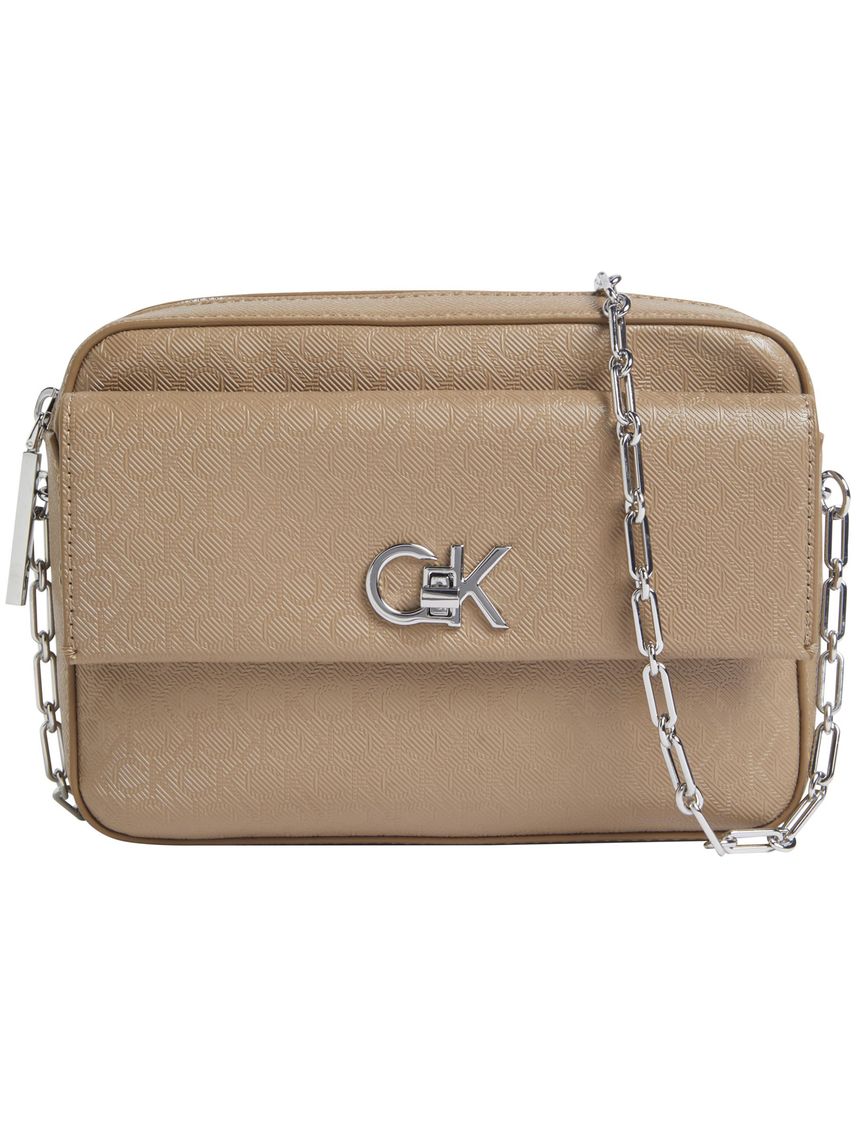 Bolso beige cruzado con monograma