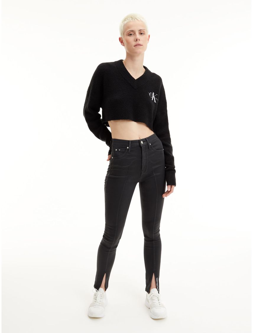Saco Negro Cuello V Con Logo Para Mujer Calvin Klein