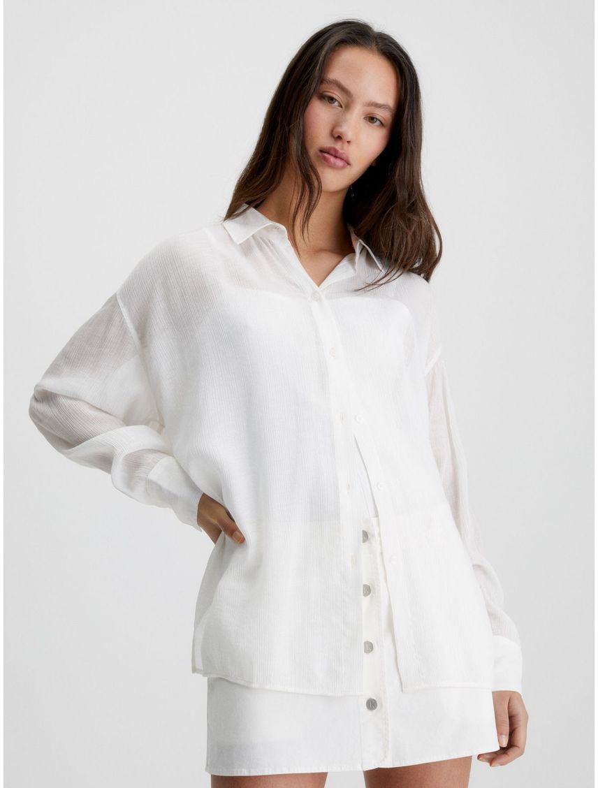 Camisa Blanca Con Espalda Dividida De Rayón Arrugado