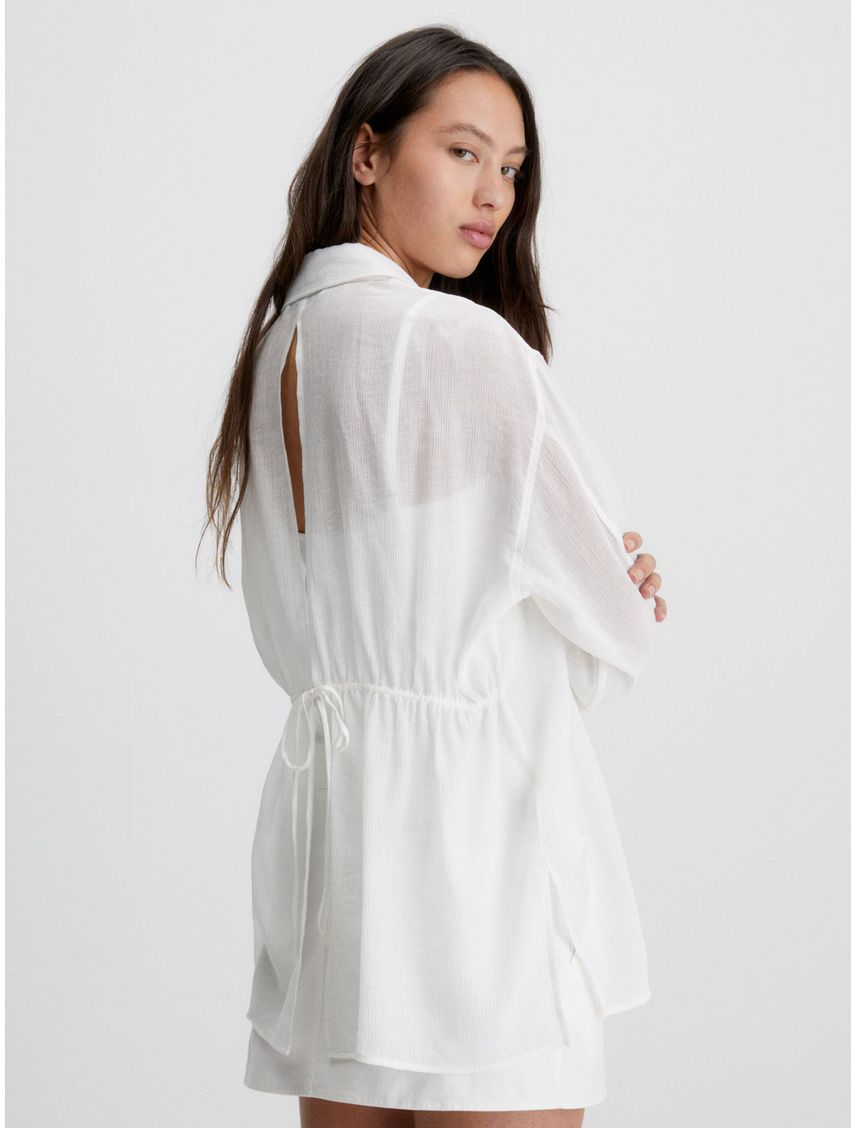 Camisa Blanca Con Espalda Dividida De Rayón Arrugado