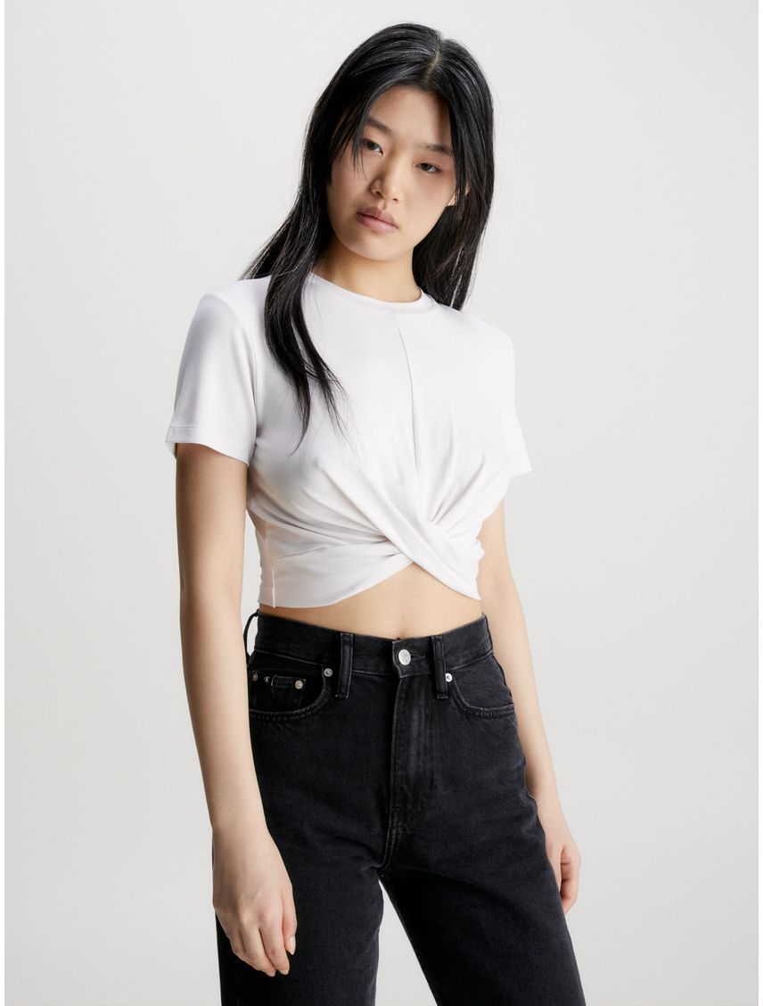 Camiseta Blanco Cropped Con Twist