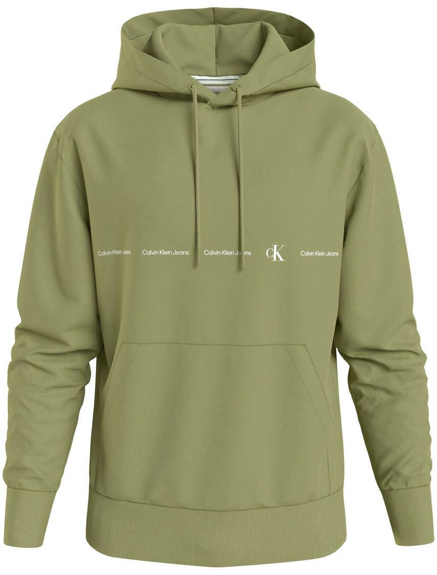 Buzo verde con gorro y logo repetido