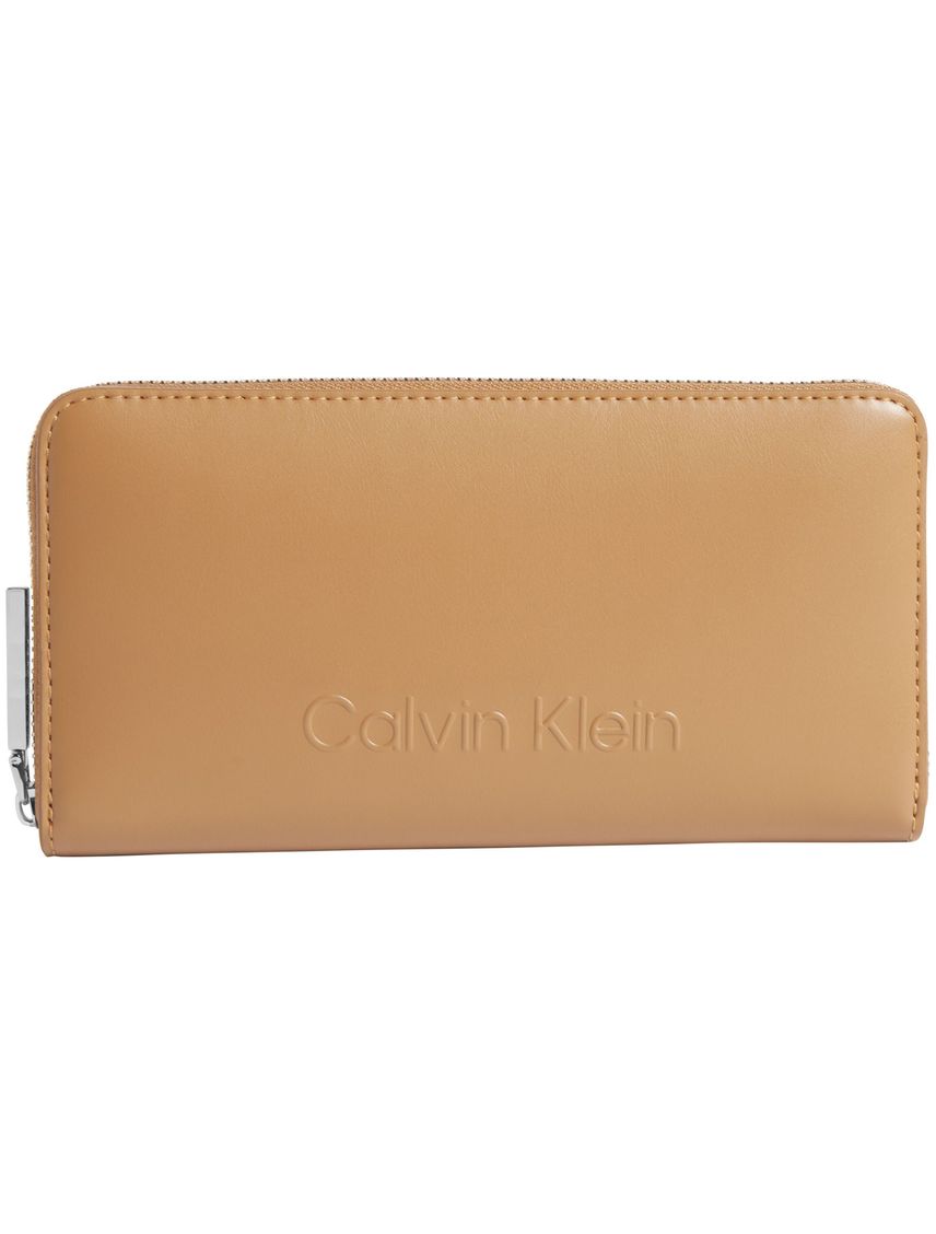 Billetera beige grande con cremallera en el contorno RFID