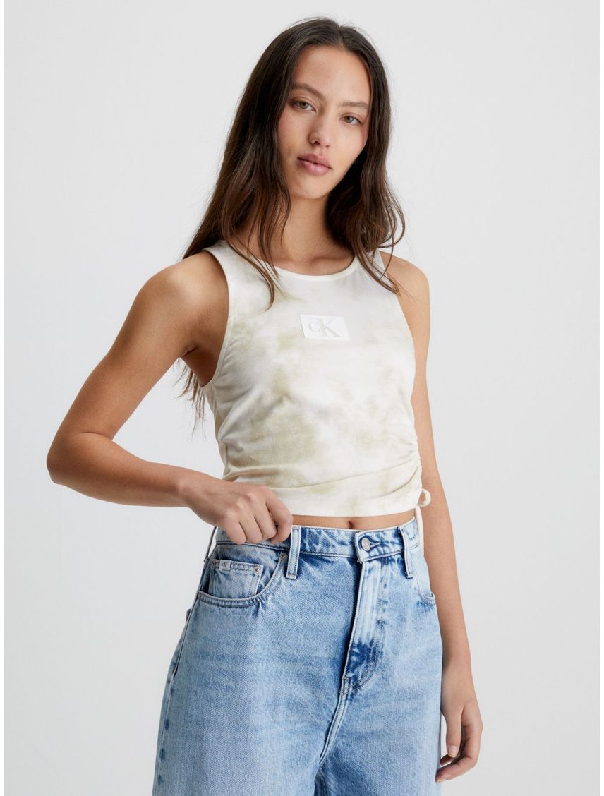 Camiseta Sin Mangas Fruncida Tie Dye Para Mujer