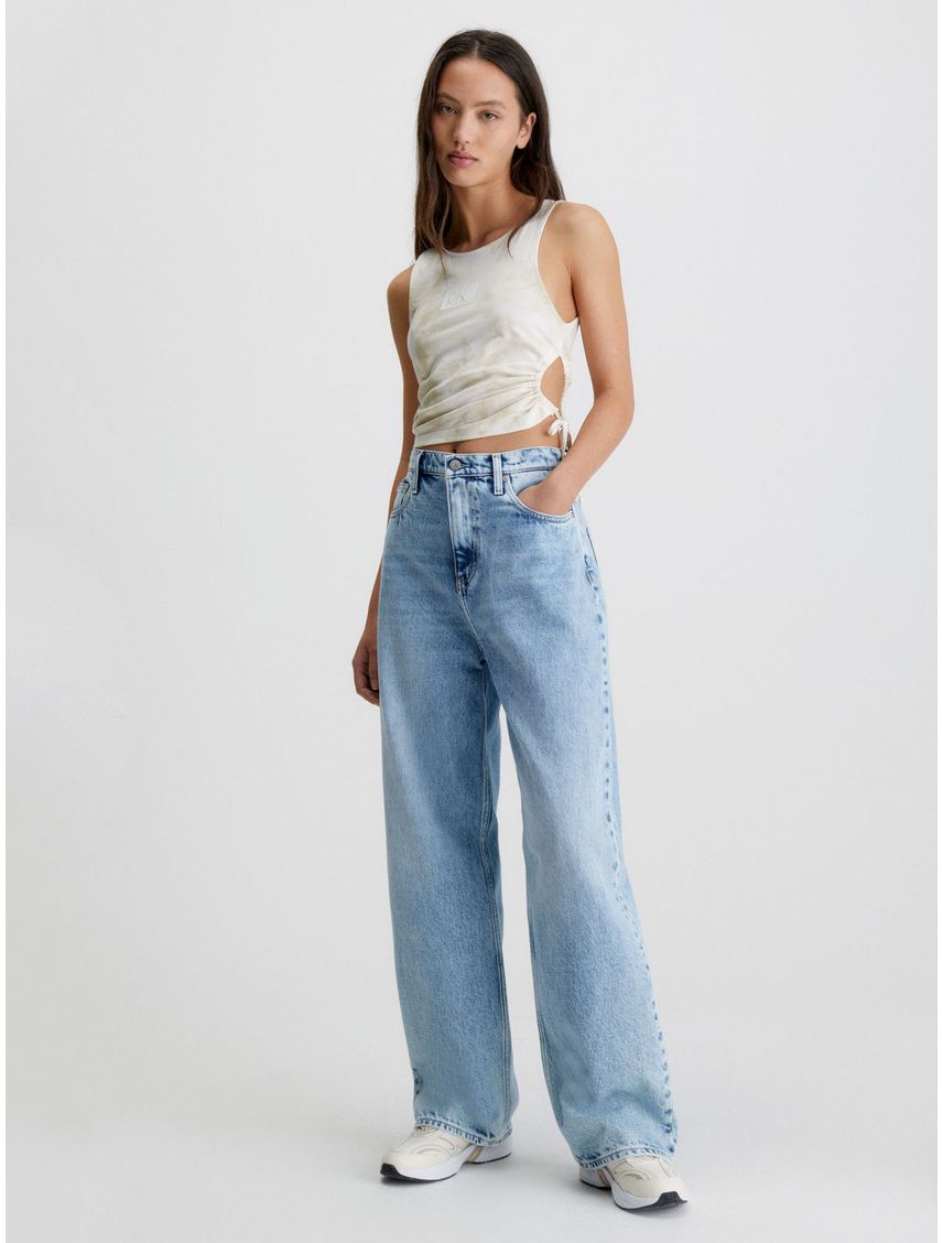 Camiseta Sin Mangas Fruncida Tie Dye Para Mujer