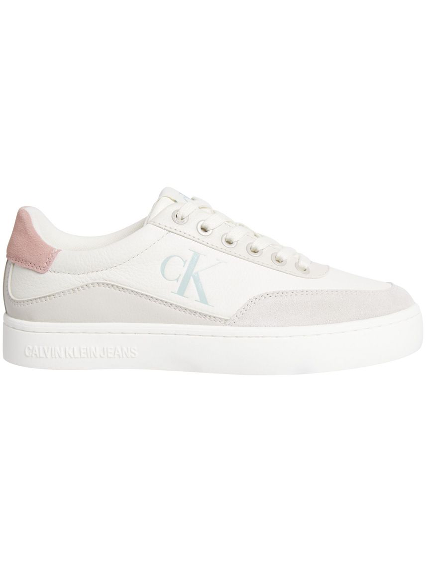 Tenis blanco clásicos e cuero con corones y suela cupsole