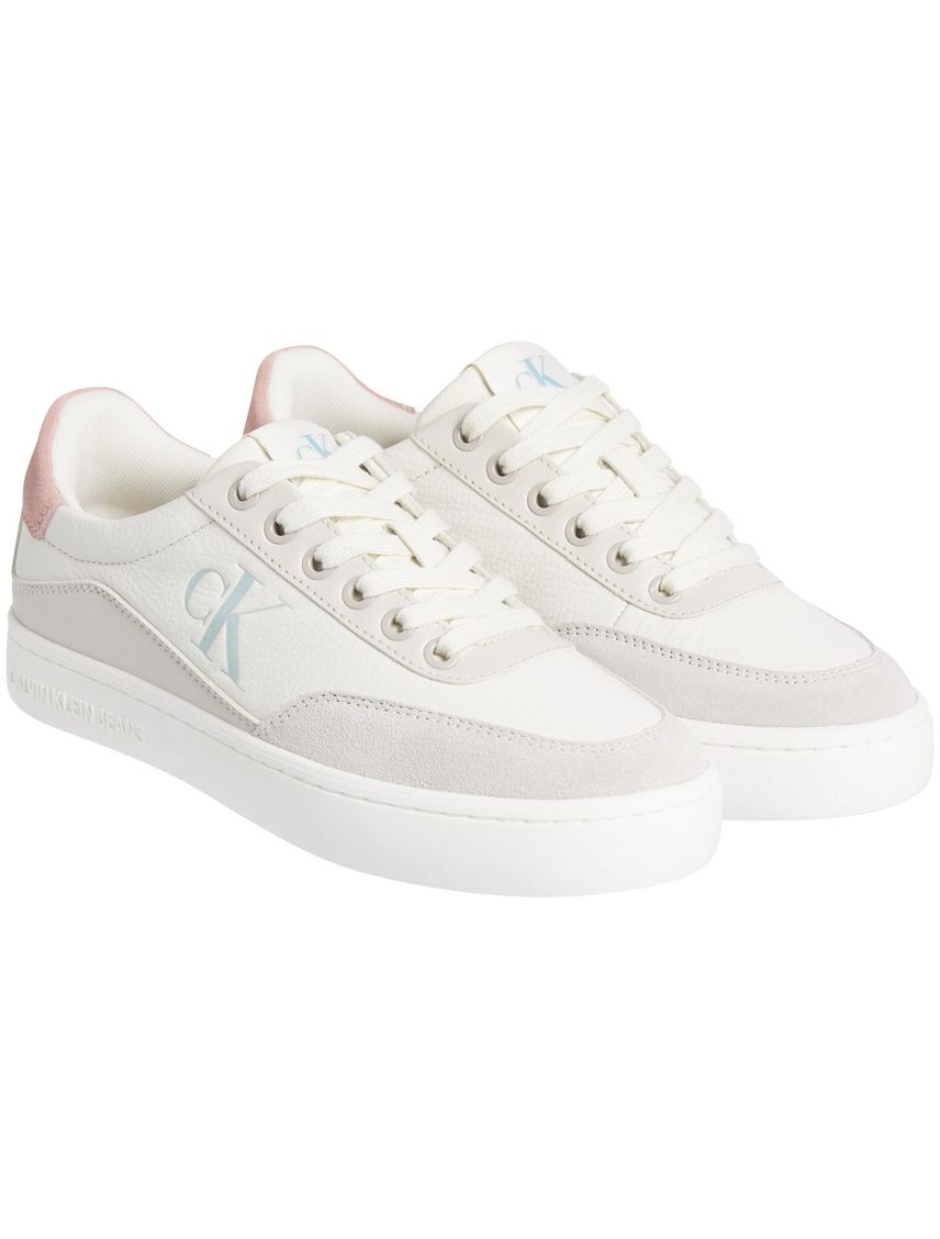 Tenis blanco clásicos e cuero con corones y suela cupsole