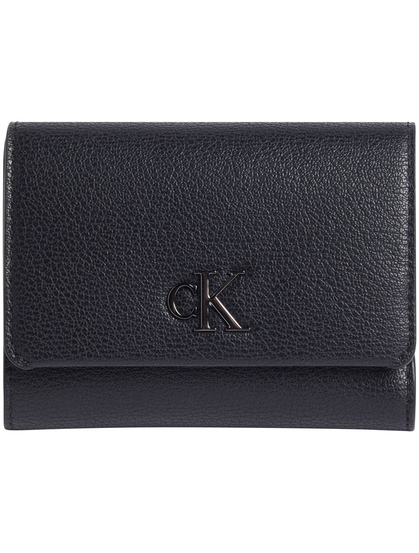 Billera negra trifold con monograma minimalista