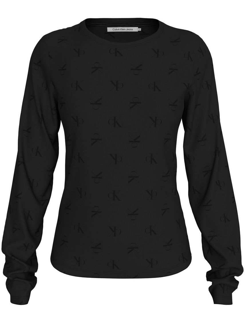 Camiseta negra manga larga con monograma all over