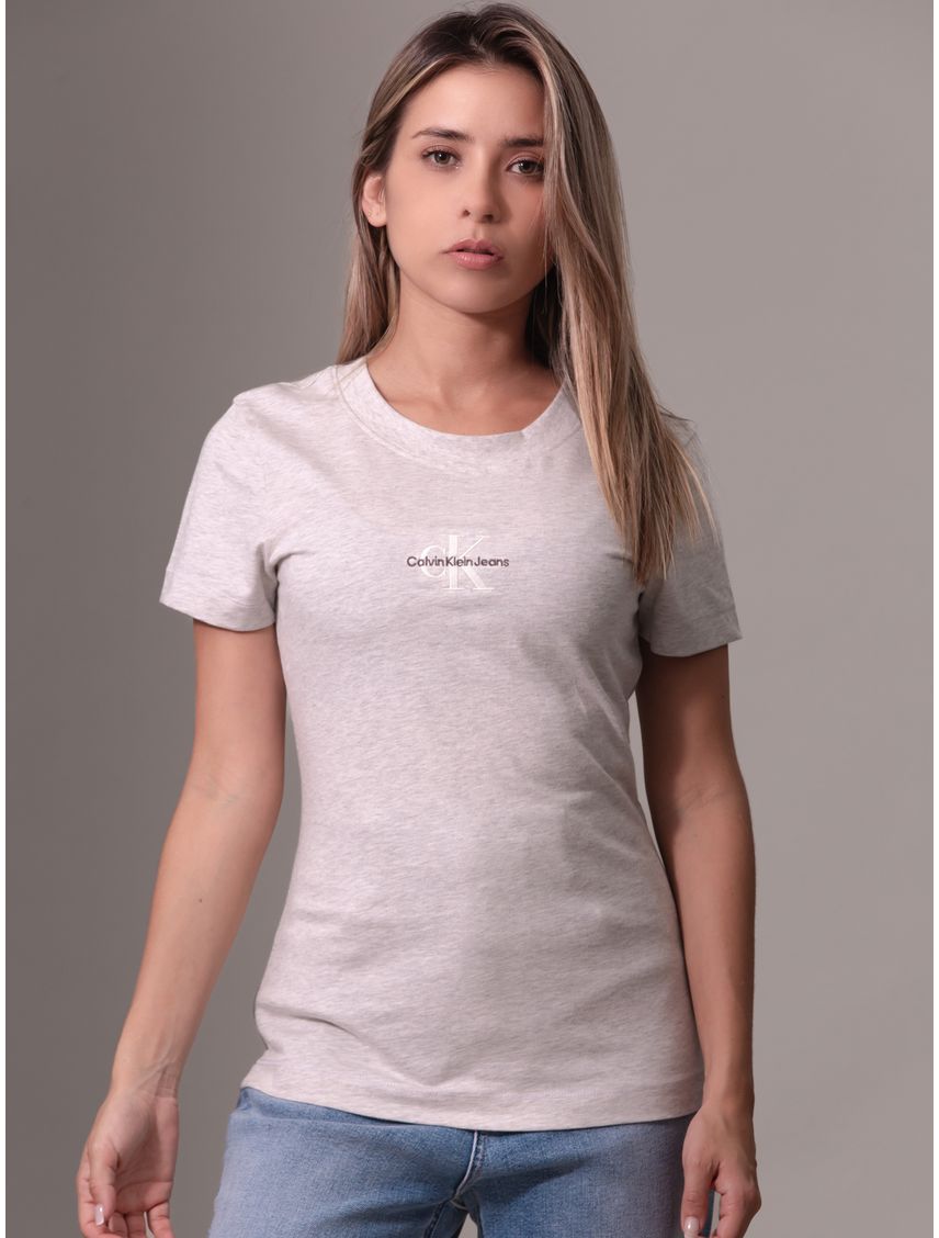 Camiseta gris slim con logotipo tonal