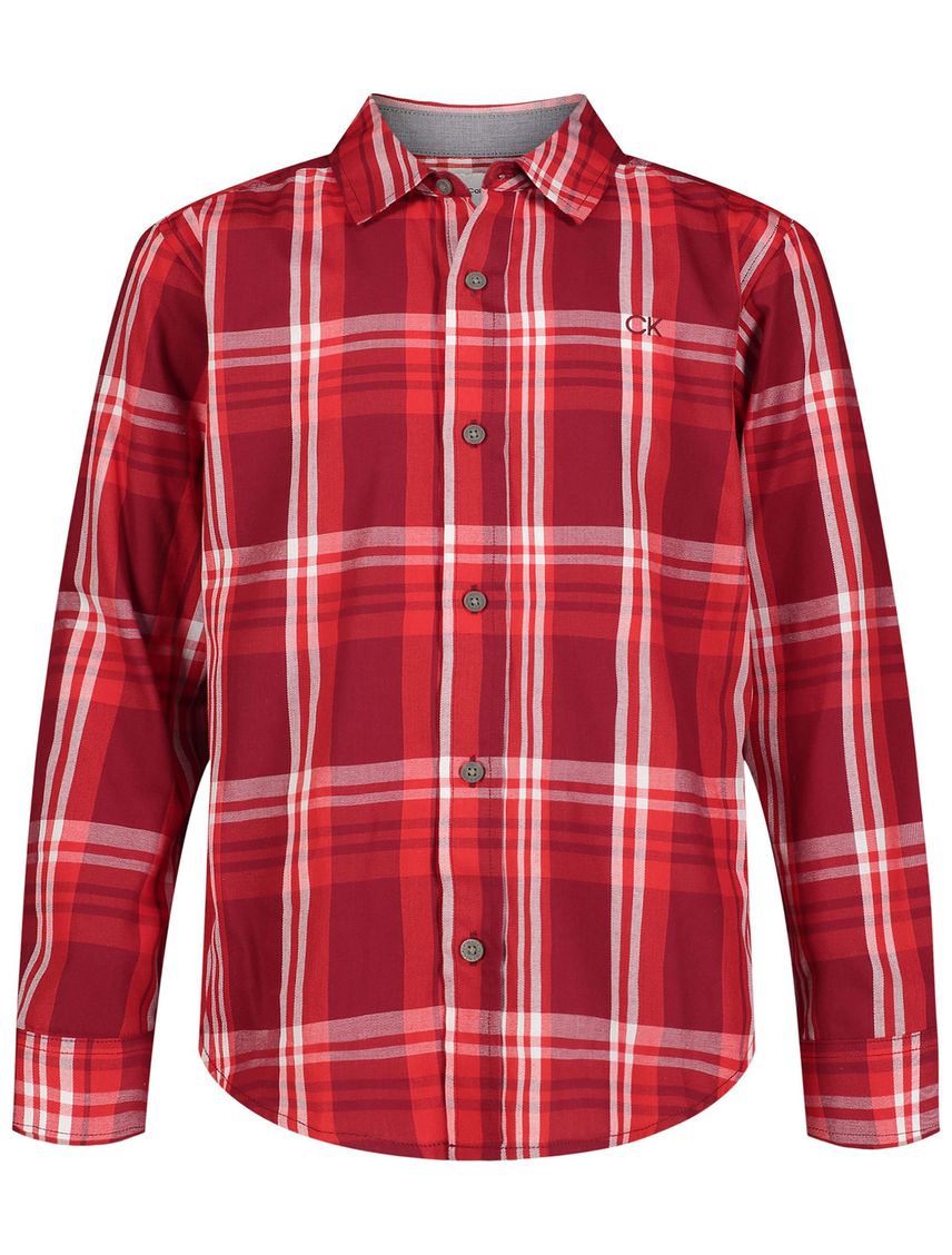 Camisa Rojo Con Estampado De Cuadros Para Niño