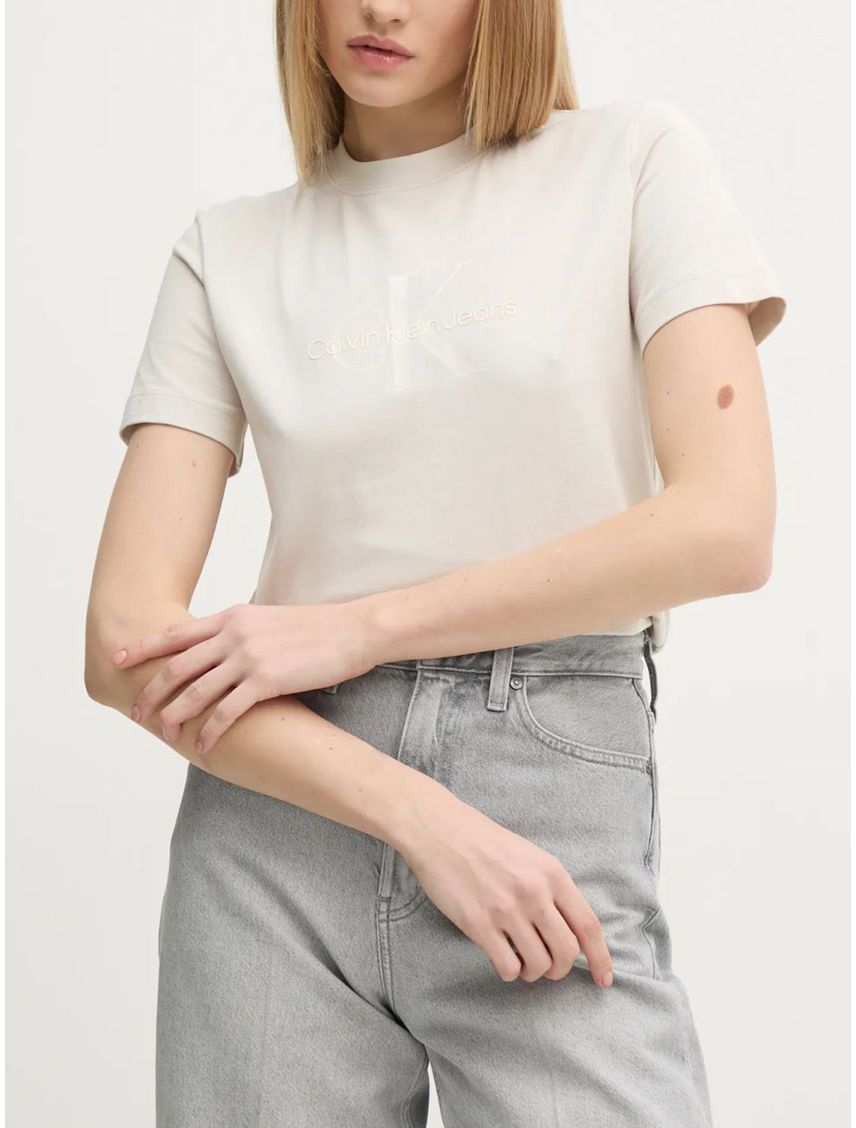 Camiseta blanca regular con monograma brillante