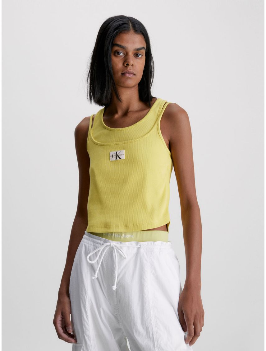 Camiseta Amarillo De Tirantes Acanalada Dos Capas