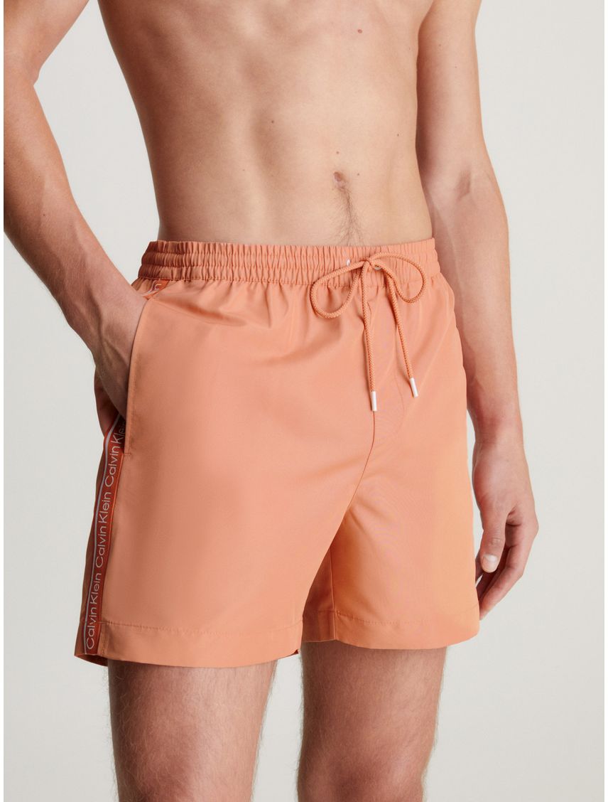 Bermuda De Baño Naranja De Largo Medio Con Cordón - Logo Tape