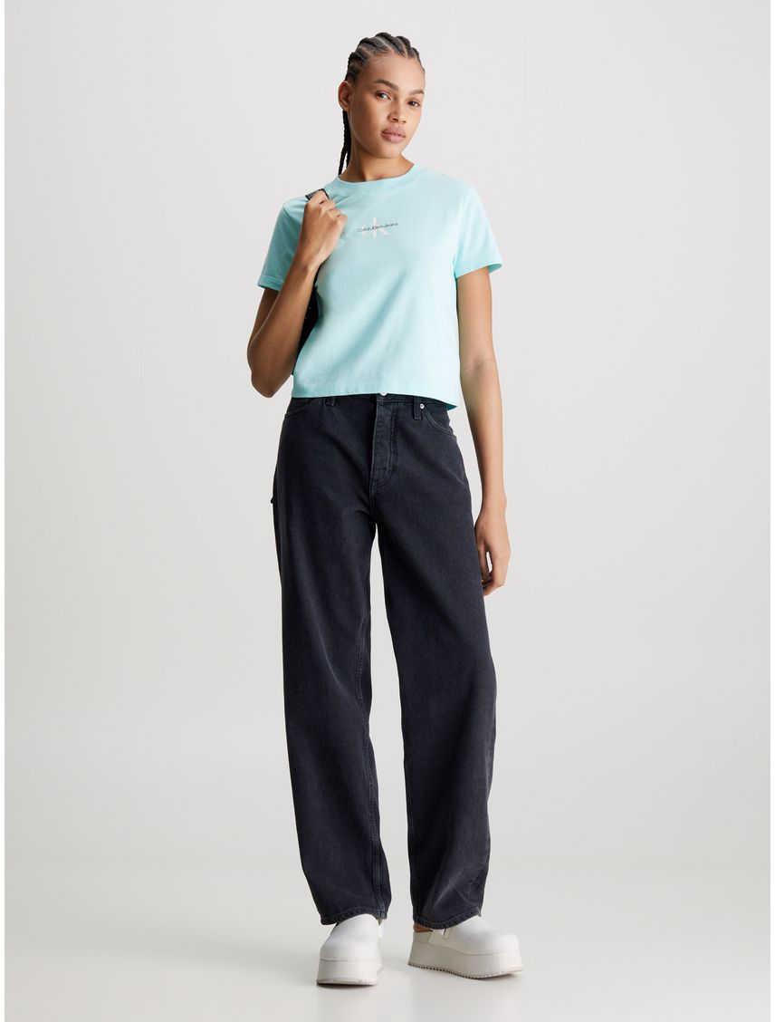 Camiseta Celeste Cropped Con Monologo Para Mujer