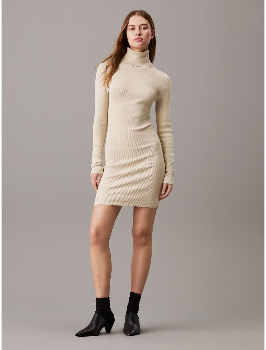 Vestido gris tejido slim de punto de canalé de algodón