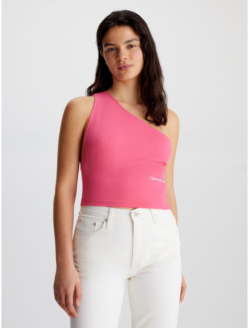 Crop Top Rosado De Punto Milano Con Hombro Descubierto