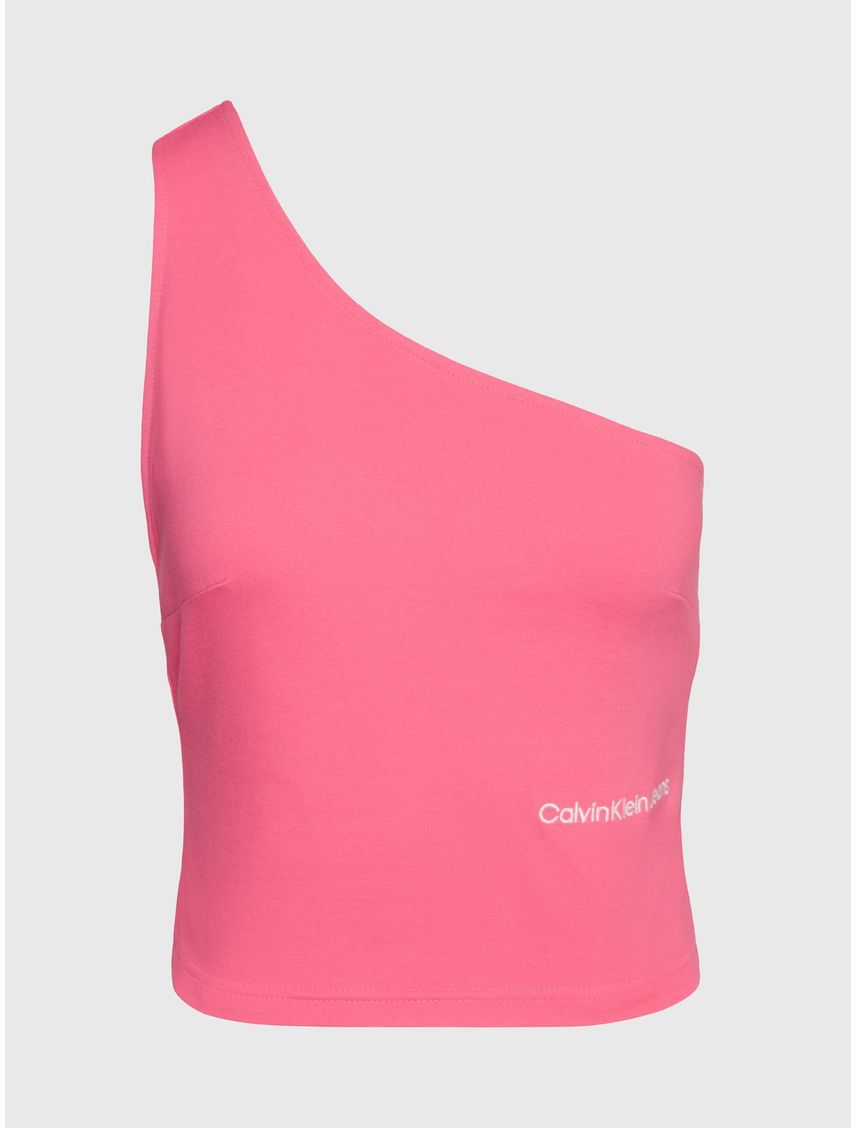 Crop Top Rosado De Punto Milano Con Hombro Descubierto