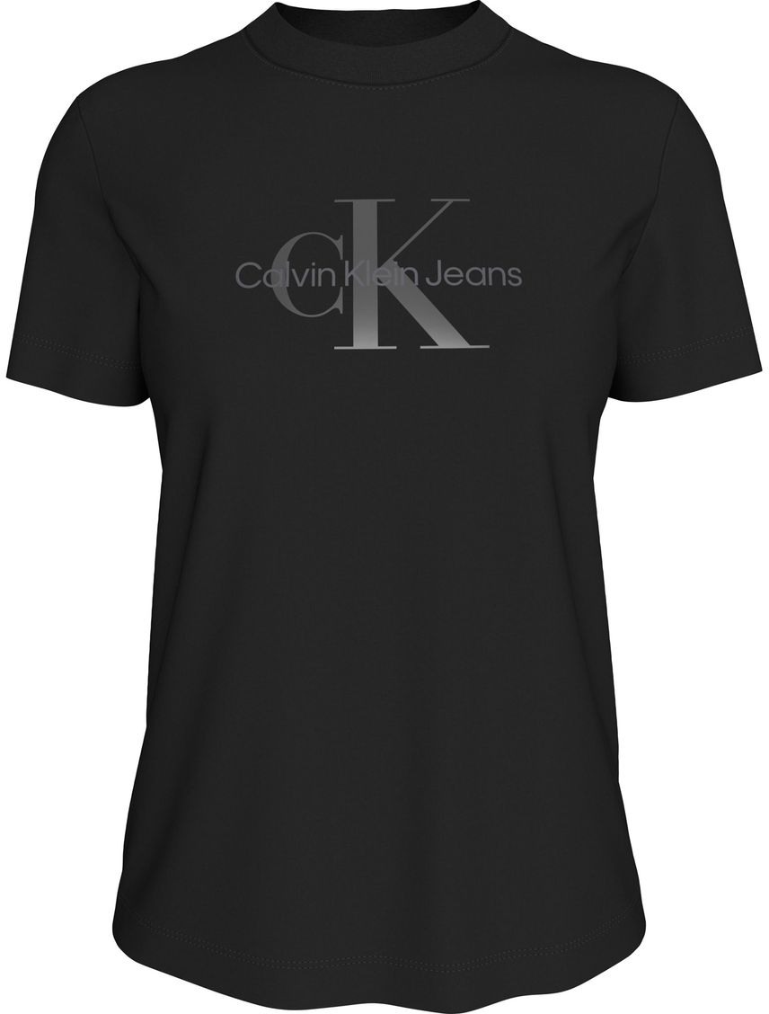 Camiseta negra regular con monograma brillante