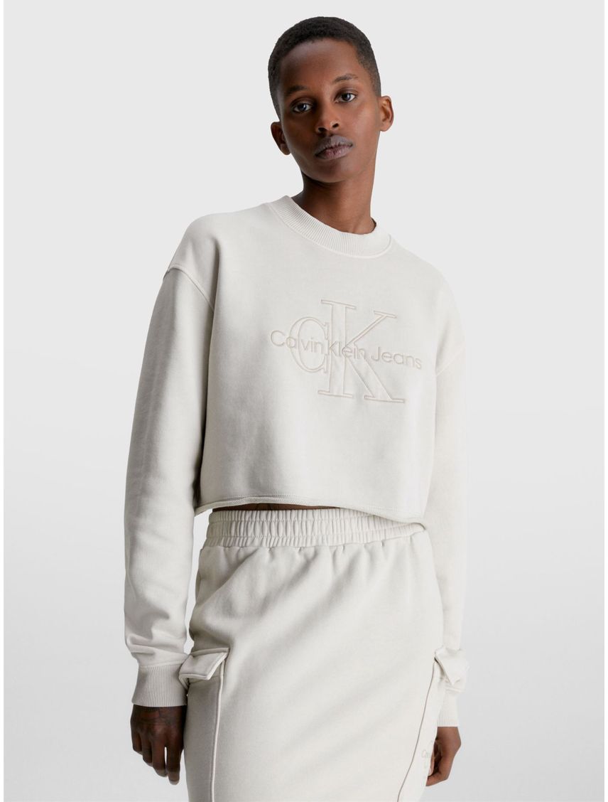 Saco Cropped Bordada Calvin Klein Mujer Beige
