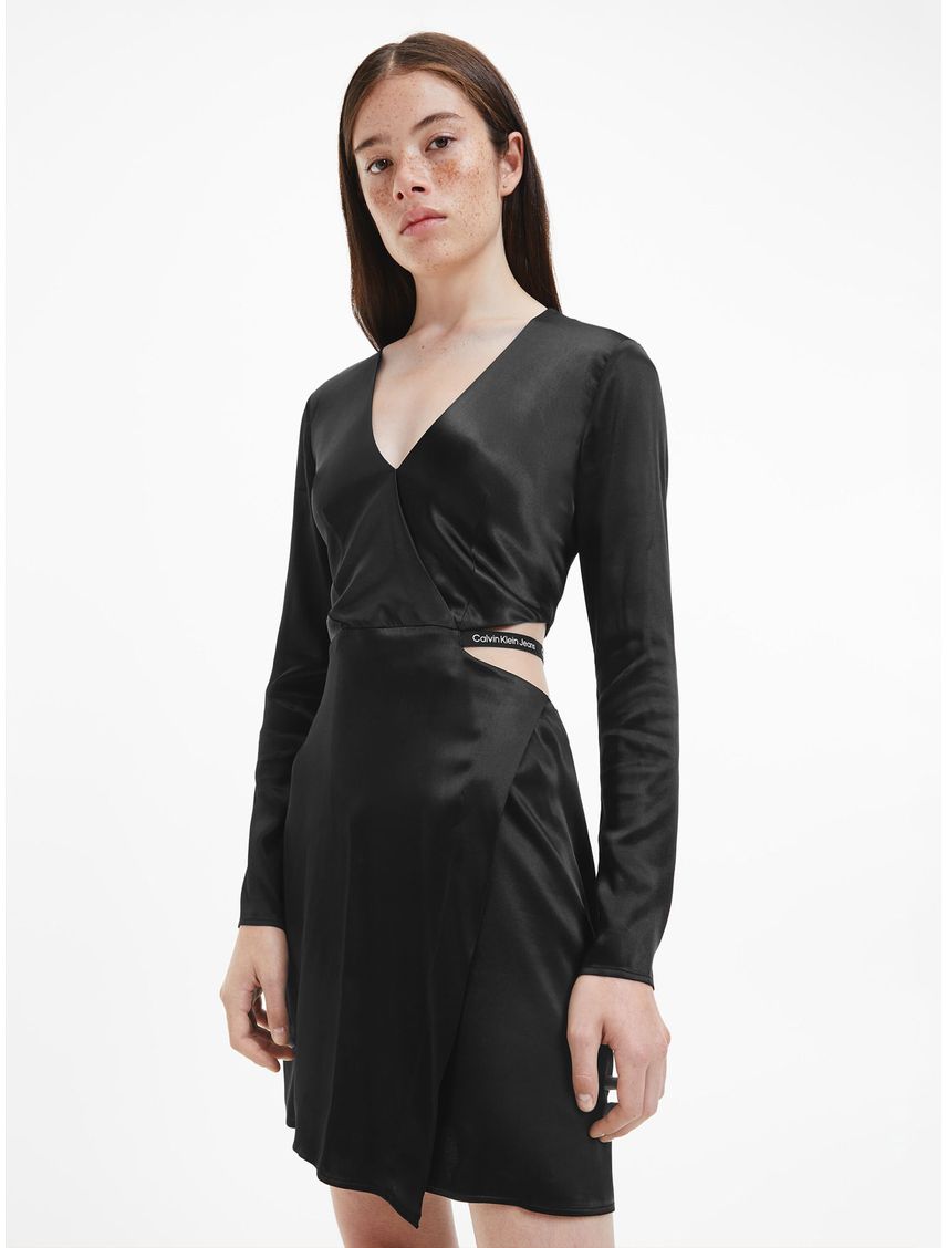 Vestido Negro de Mangas Largas Con Logo Para Mujer