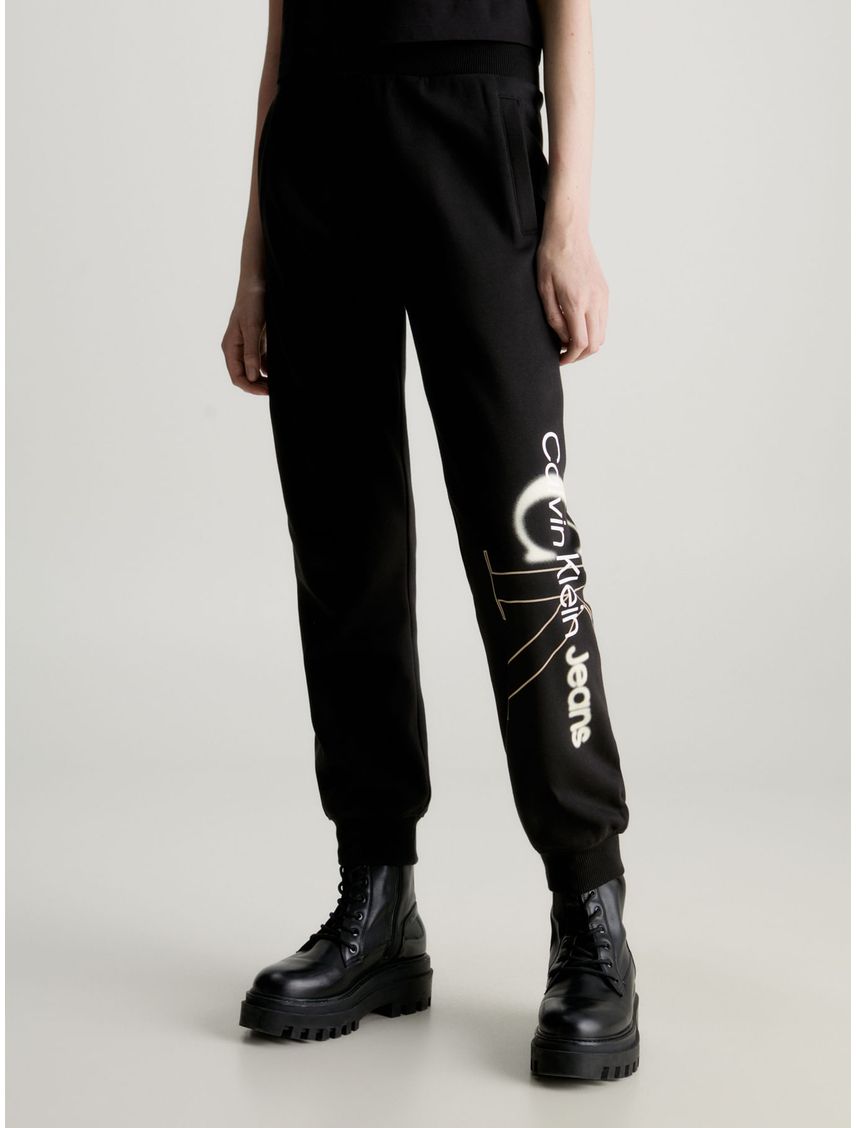 Pantalón Negro De Chándal Con Monograma