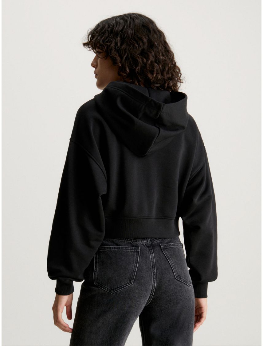 Buzo Negro Cropped Con Gorro Y Cierre