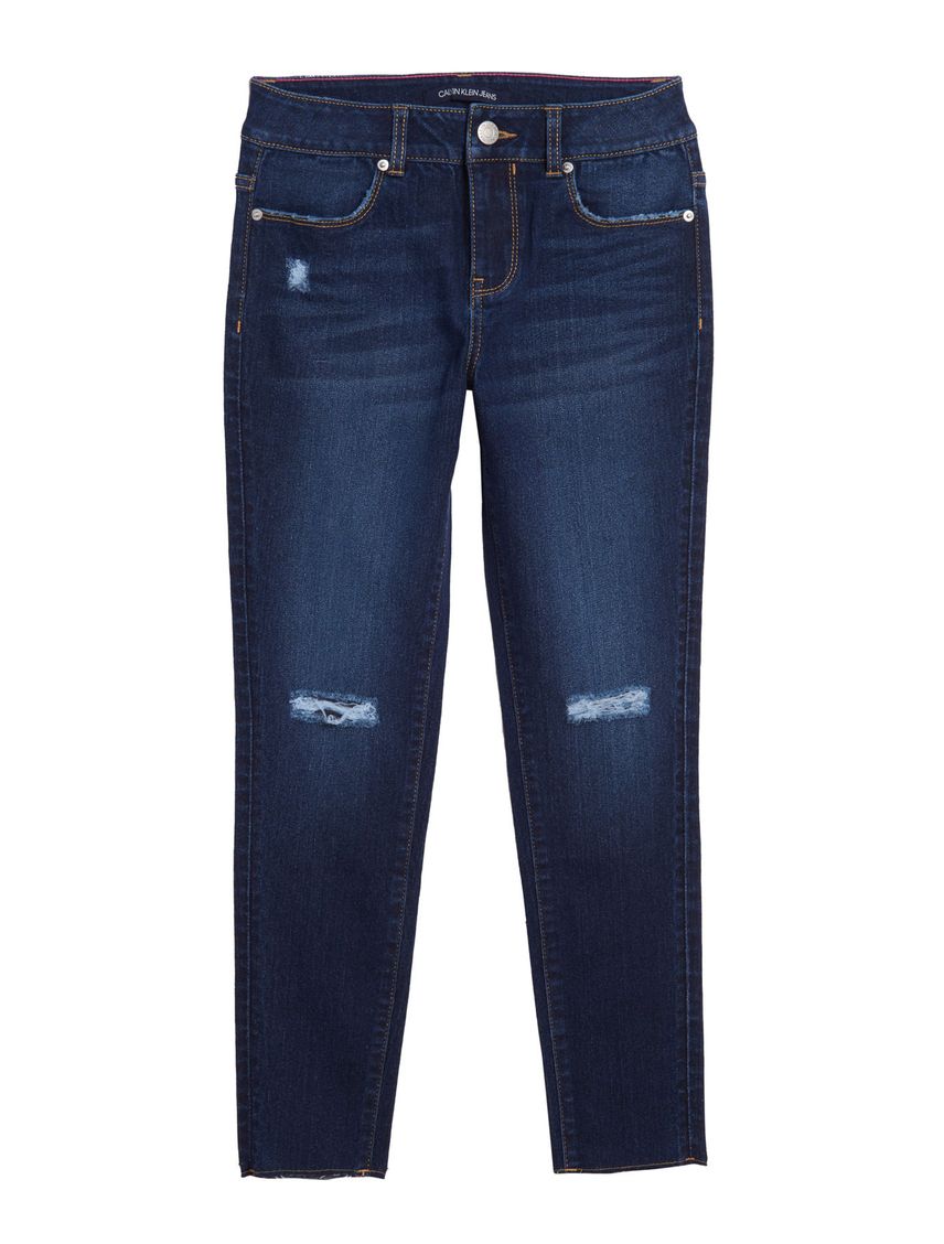 Jeans Azul Knee Rip Ankle Para Niña