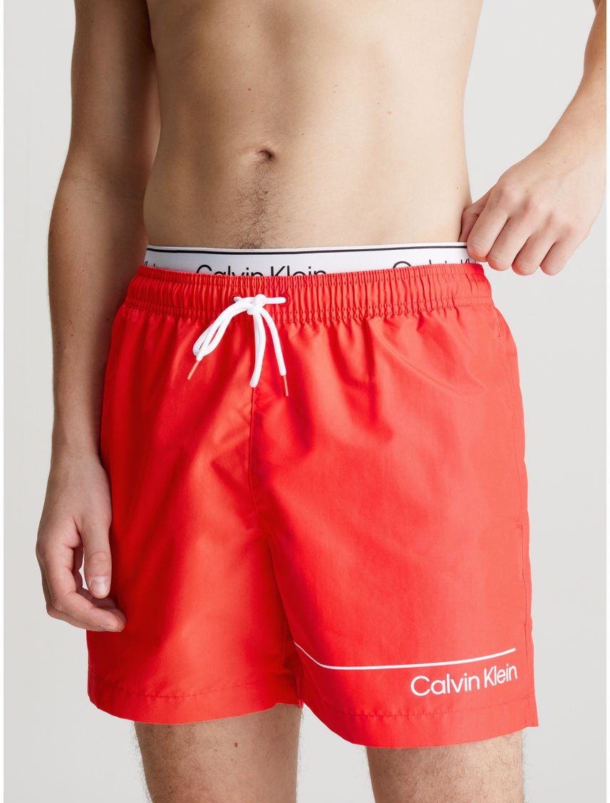 Bermuda De Baño Roja Corta Con Cinturilla Doble Para Hombre