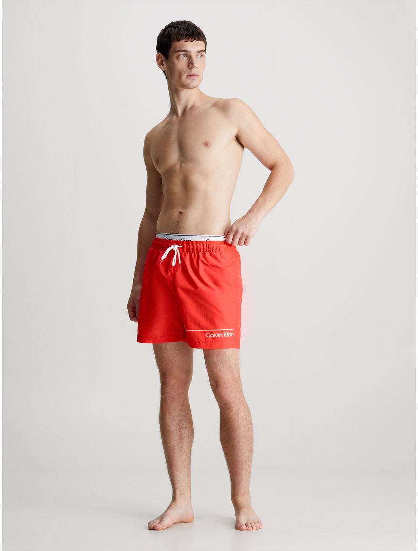 Bermuda De Baño Roja Corta Con Cinturilla Doble Para Hombre