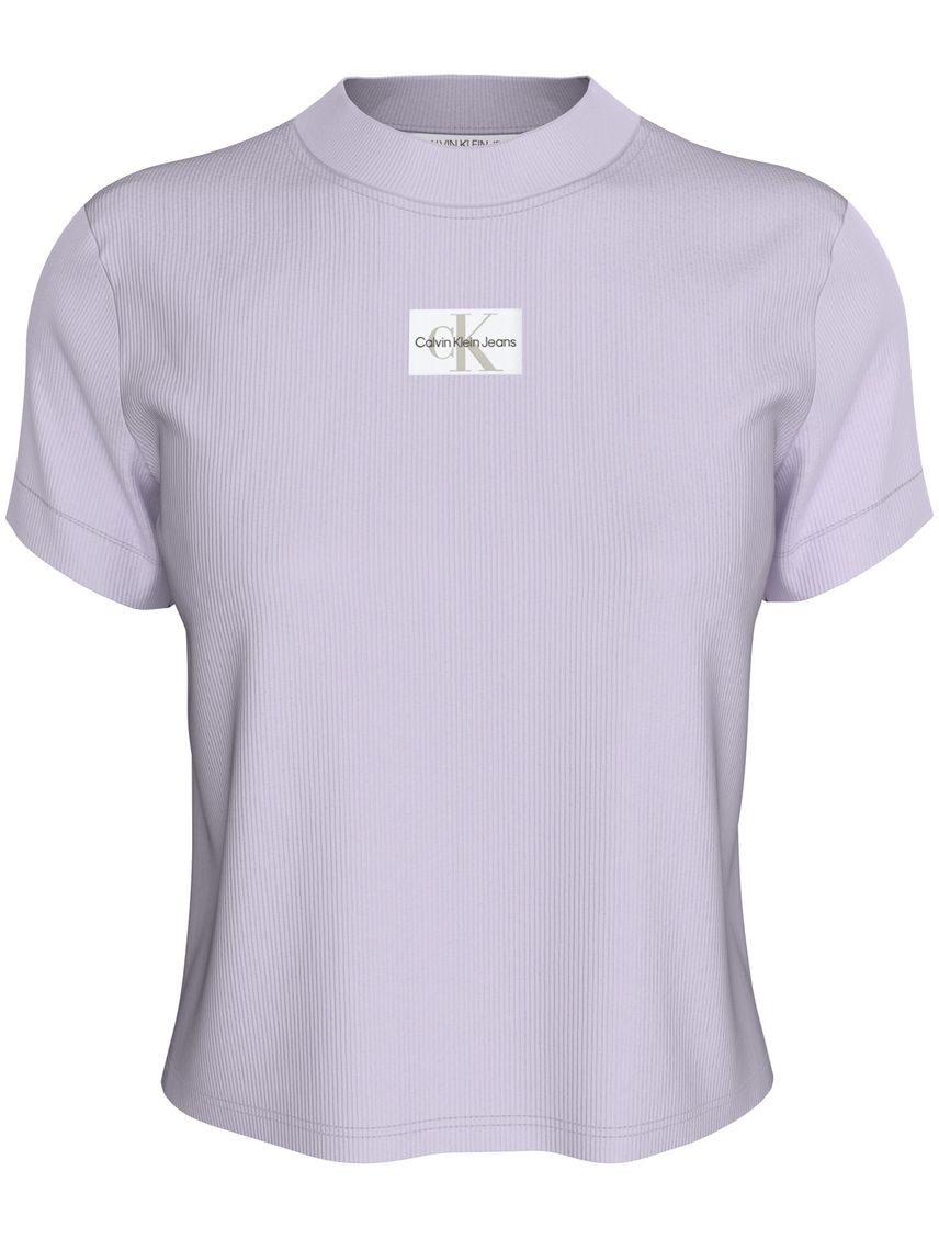 Camiseta morado slim de canalé de algodón