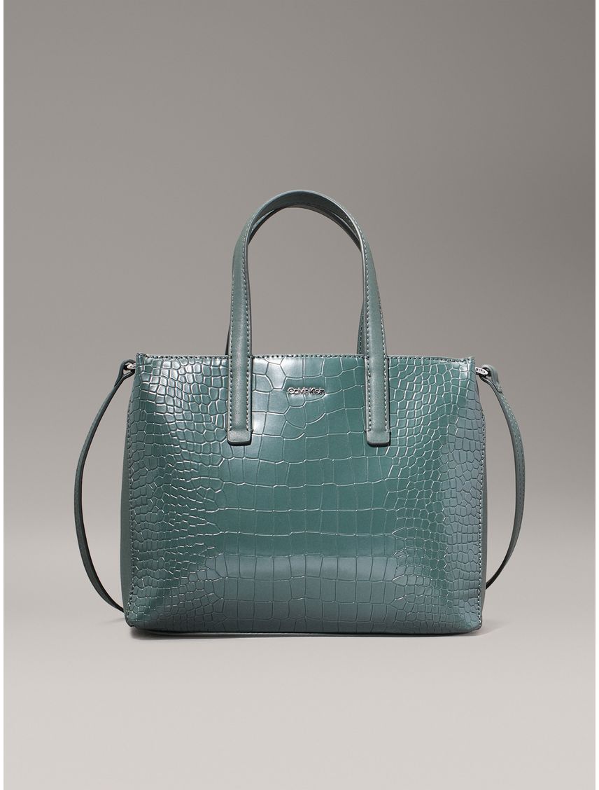 Bolso verde tote de cuero de cocodrilo pequeño