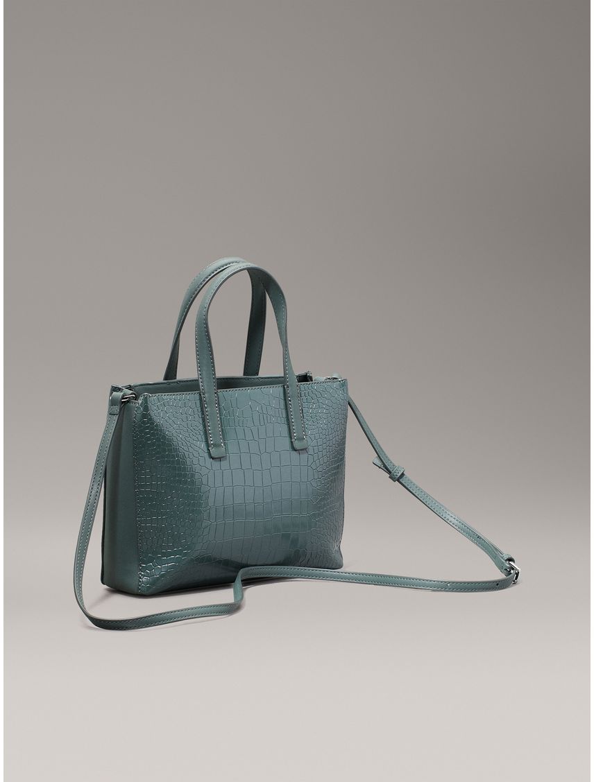 Bolso verde tote de cuero de cocodrilo pequeño