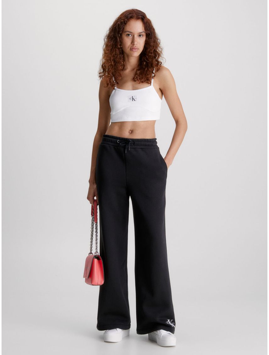 Pantalón Negro Recto De Chándal Con Monograma