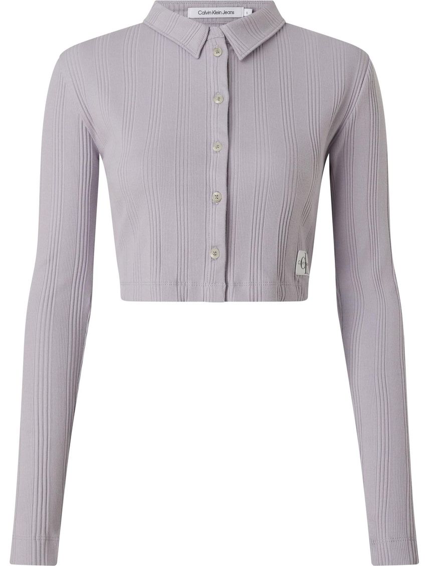 Camisa Morada Cropped De Punto Canalé Para Mujer